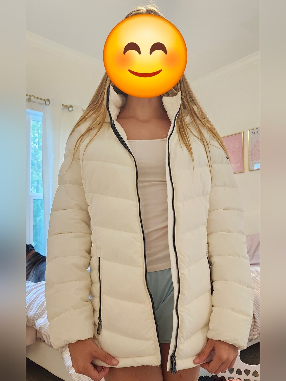 DKNY cream zip up puffer jacket with hood